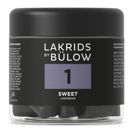 Lakrids by Bülow 1 - Sweet 150 g – lille bøtte med ren, sød gourmetlakrids med naturlig anis, gluten- og gelatinefri samt vegansk, produceret i Danmark.