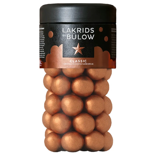 Lakrids by Bülow Classic Caramel Regular, sød lakrids overtrukket med dulcechokolade og havsalt, glutenfri lakrids i bøtte, 270 g