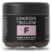 Lakrids by Bülow F - Dark & Sea Salt Small 115 g – lille bøtte med gourmetlakrids overtrukket med mørk og mælkechokolade samt flager af havsalt, intens og balanceret smagsprofil