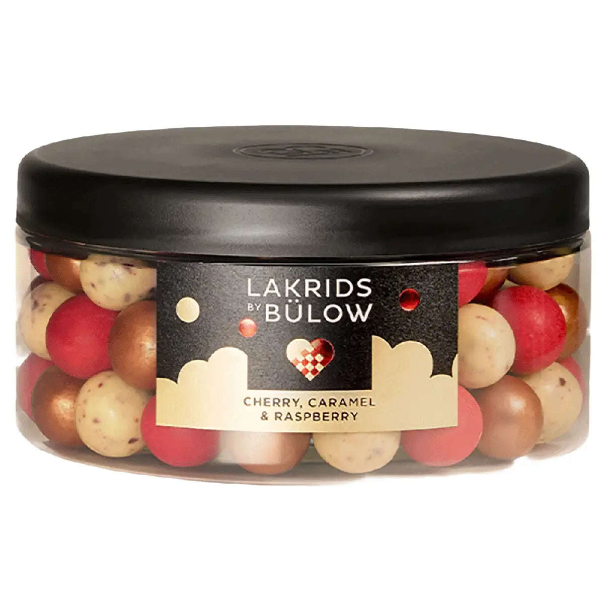 Lakrids by Bülow Mixed Winter med Classic Caramel, Crispy Raspberry og Cherry Sour, blandet chokoladelakrids i stor bøtte, glutenfri, 515 g
