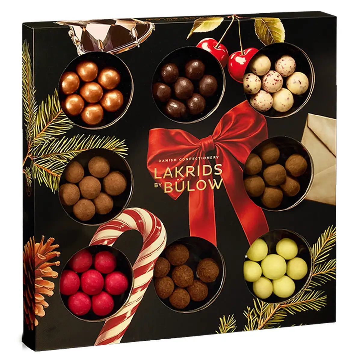 Lakrids by Bülow Winter Selection Box med otte udvalgte lakridssmage, chokoladeovertrukket lakrids i gaveæske, 350 g