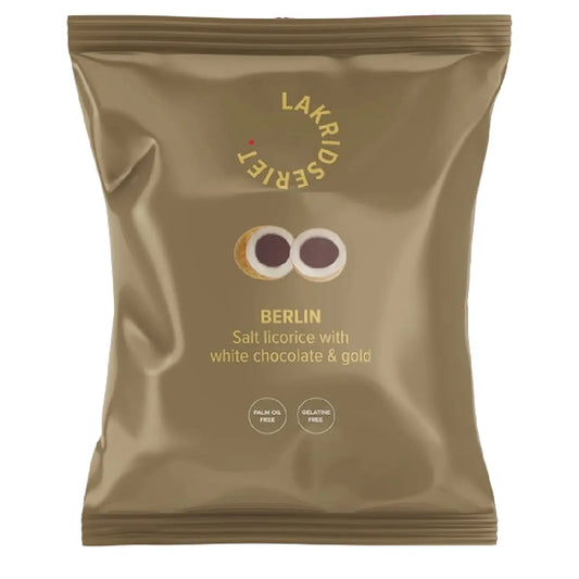 Lakridseriet Berlin salt lakrids med hvid chokolade i stor flowpose, 95 g