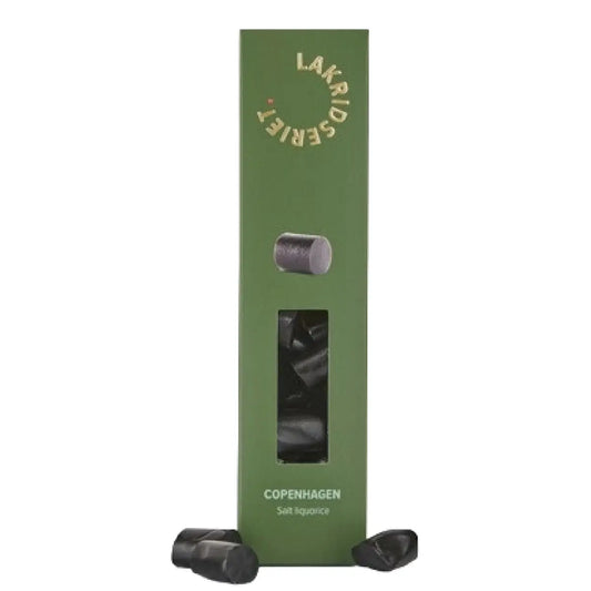 Lakridseriet Copenhagen salt lakrids i dekorativ designæske, ca. 170 g