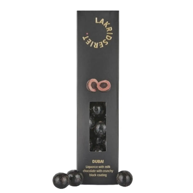 Lakridseriet Dubai lakrids med flødechokolade og sprød crunch i designæske, ca. 170 g