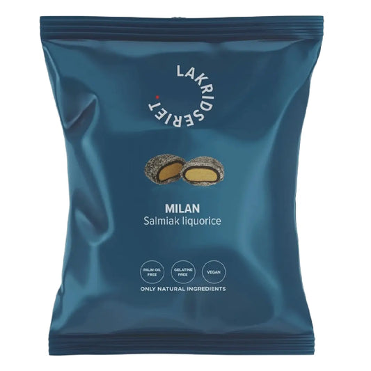 Lakridseriet Milan salmiaklakrids i stor flowpose, 95 g