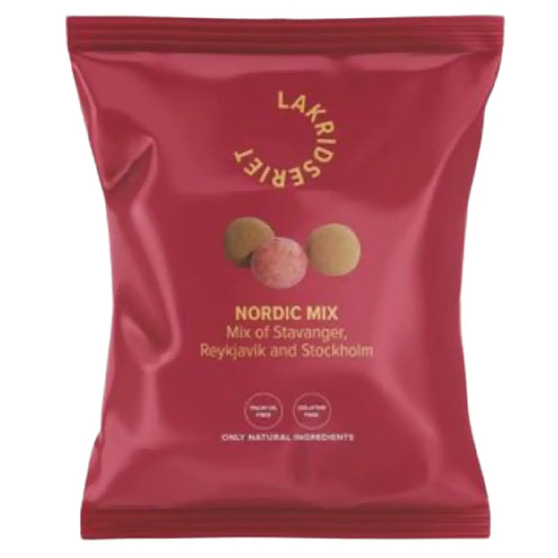 Lakridseriet Nordic Mix med Stavanger, Reykjavik og Stockholm i stor flowpose, 95 g