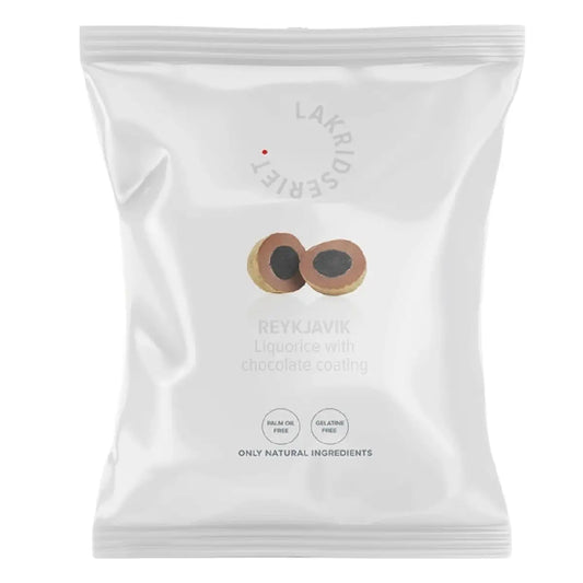 Lakridseriet Reykjavik sød lakrids med flødechokolade i stor flowpose, 95 g