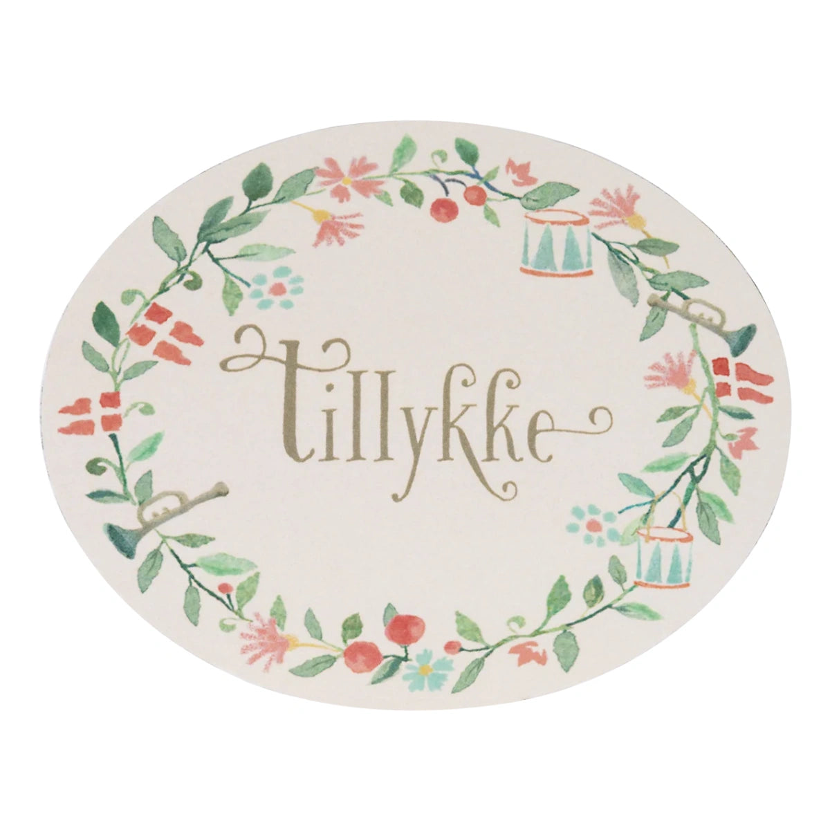 Ovale Maileg Gavekort Tillykke med dekorativt blomstermotiv, 15 stk.