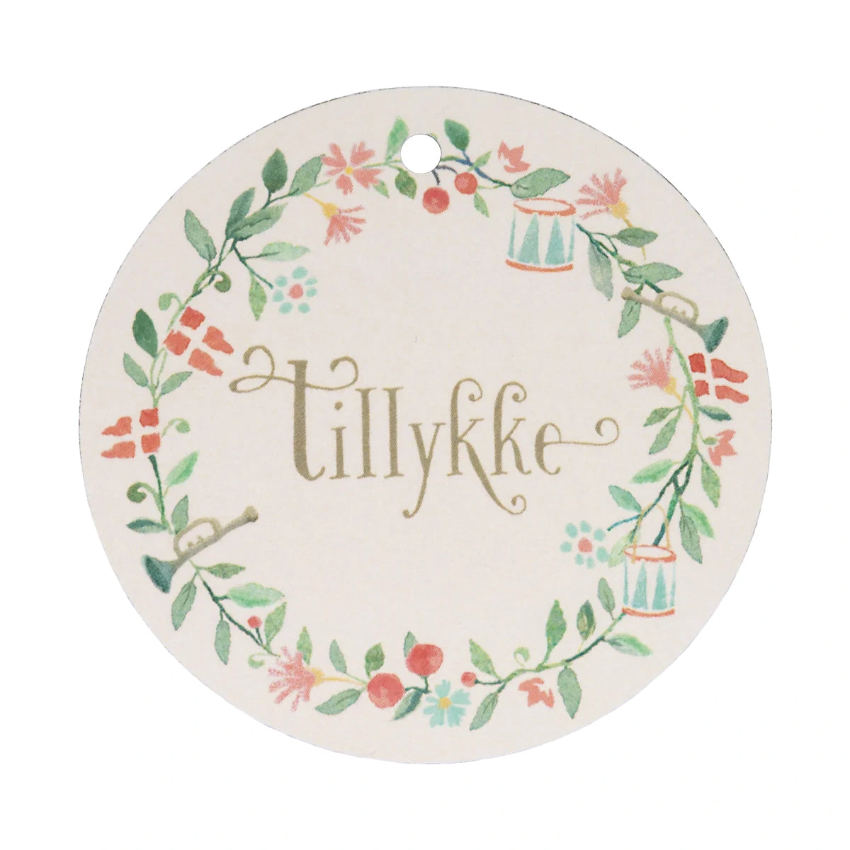 Runde Maileg Gavemærker Tillykke med dekorativt blomstermotiv, 15 stk.