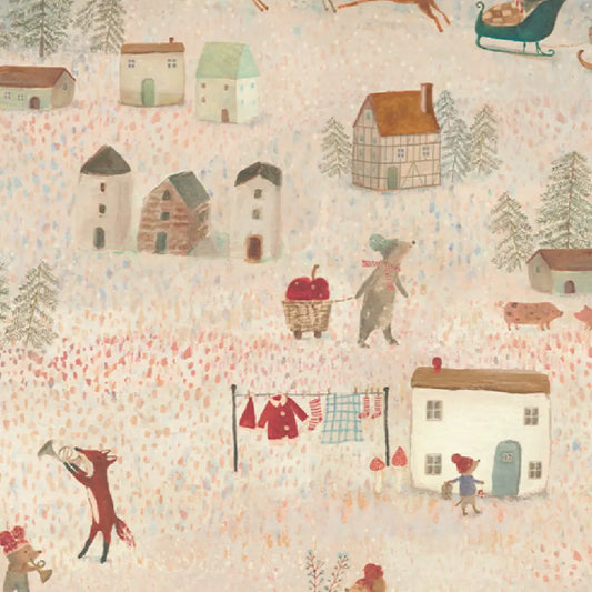 Maileg gavepapir Santa is Coming 10 meter med dekorativt juleprint til gaveindpakning