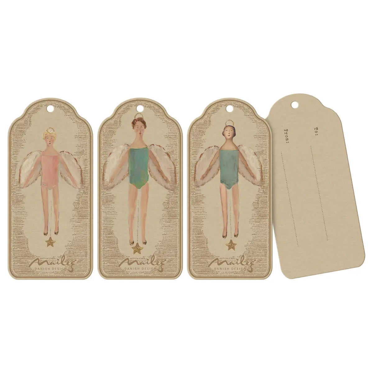 Maileg Gift Tags Angel, 12 stk. gavemærker med englemotiv til julegaver, adventspakker og gaveindpakning