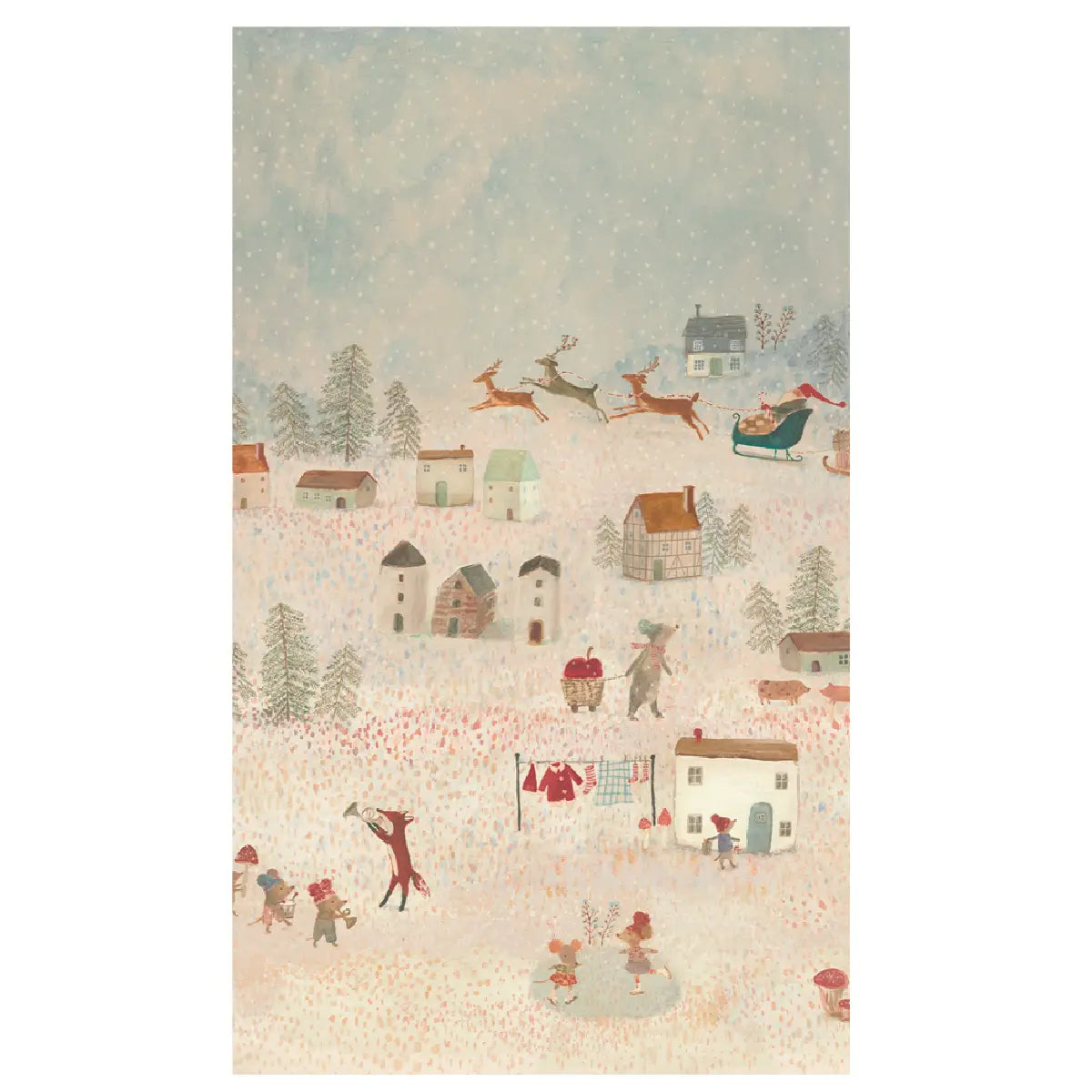 Maileg Gift Wrap Santa is Coming, 10 meter julegavepapir med håndtegnede Maileg-motiver til smuk juleindpakning