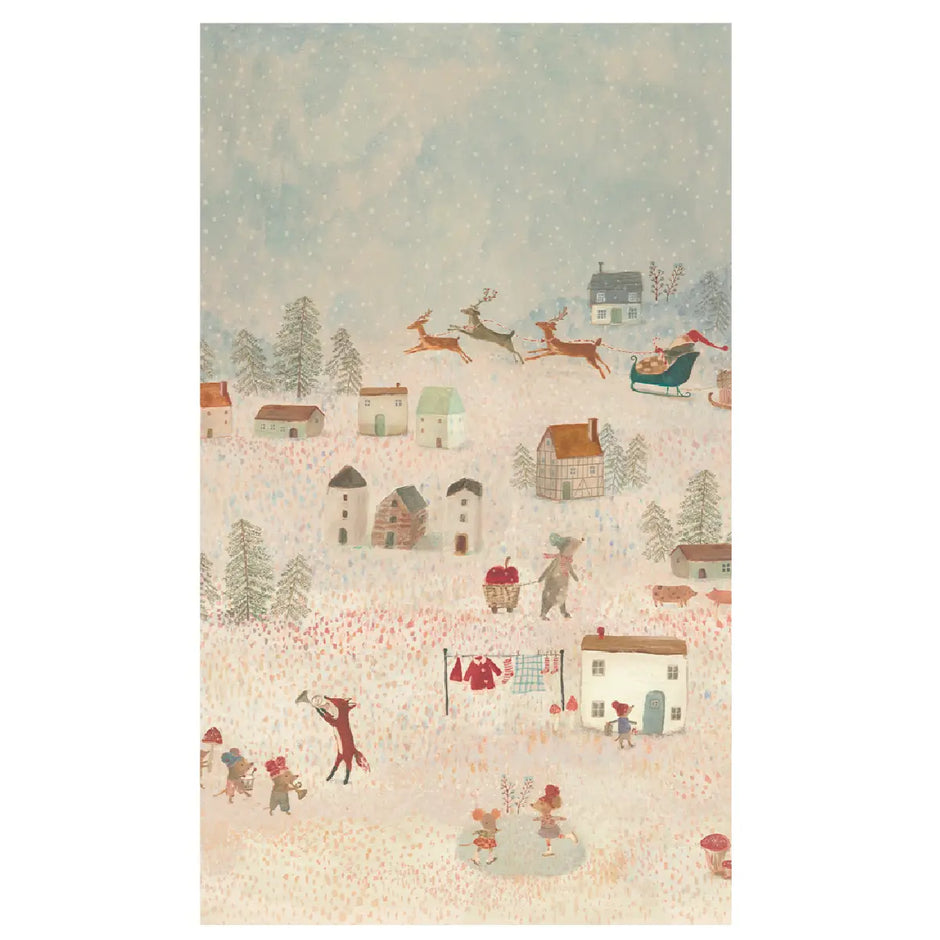 Maileg Gift Wrap Santa is Coming, 10 meter julegavepapir med håndtegnede Maileg-motiver til smuk juleindpakning