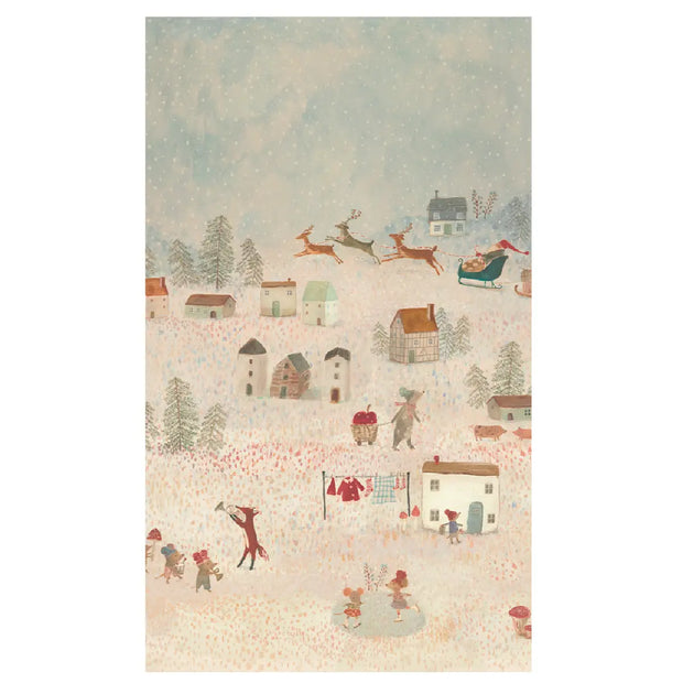 Maileg Gift Wrap Santa is Coming, 10 meter julegavepapir med håndtegnede Maileg-motiver til smuk juleindpakning