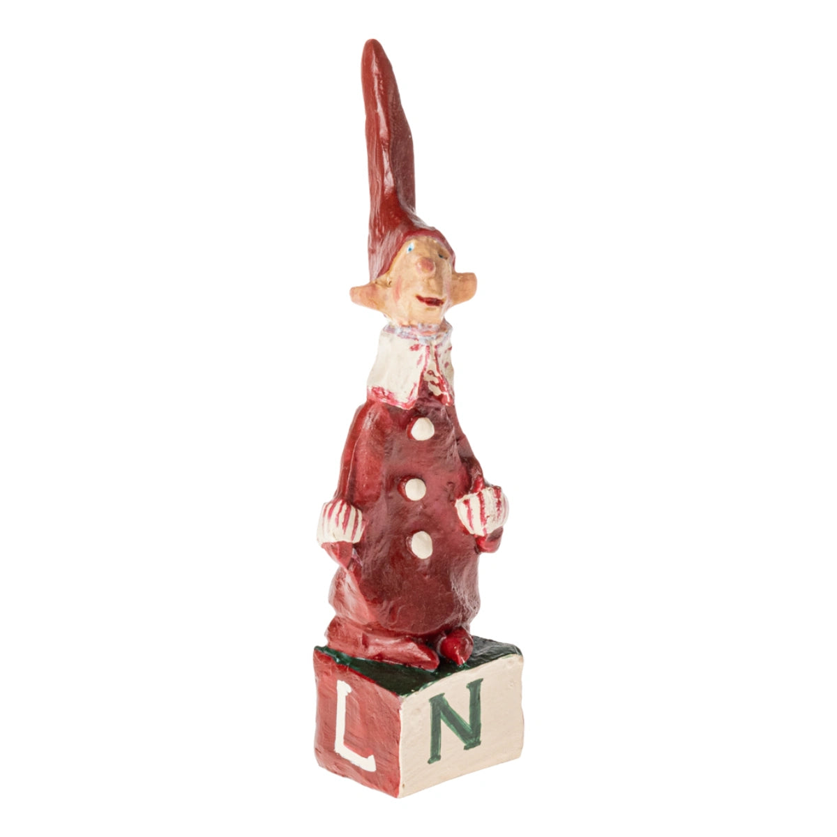 Maileg Petit Noël 6 julefigur i rødt på dekorativ Noël-terning.