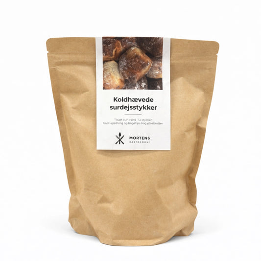 Mortens Gastronomi koldhævede surdejsstykker 670 g – melblanding med durummel og manitoba hvedemel, tilsat tørret surdej til sprøde, luftige surdejsboller hjemmebagt