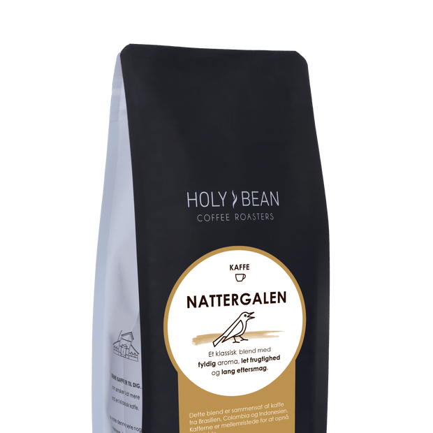 Holy Bean Nattergalen filterkaffe blend med kaffe fra Brasilien, Colombia og Indonesien i 250 g pose
