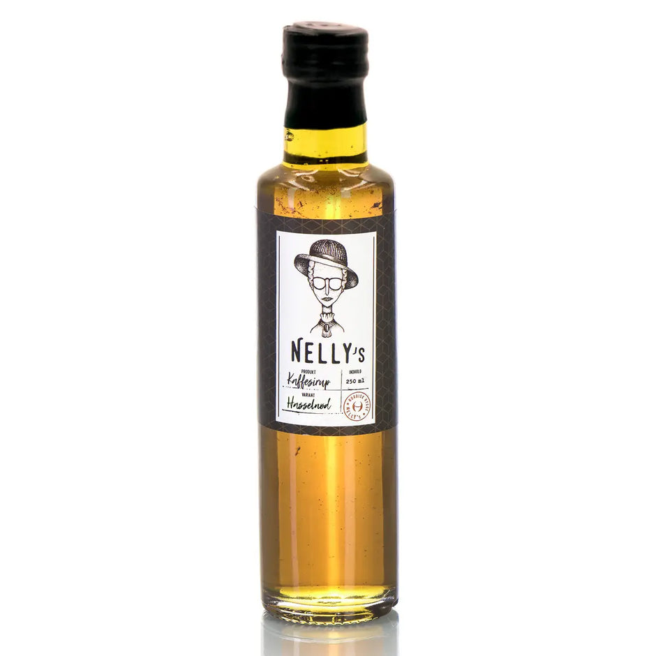 NELLY's Kaffesirup Hasselnød 25 cl – kaffesirup med HASSELNØD (10%) til varm kaffe, iskaffe og som dessertsauce på yoghurt og ymer