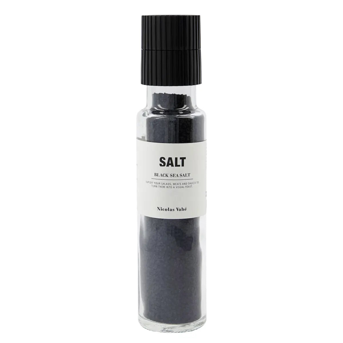 Nicolas Vahé Black Sea Salt med aktivt kul i glas med keramisk kværn, 320 g