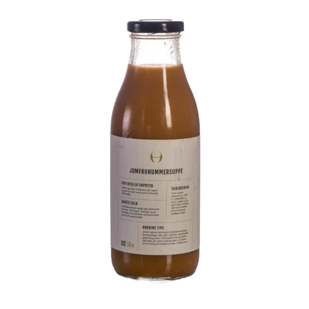 Produktfoto af NORDISK jomfruhummersuppe 500 ml – håndlavet hummerbisque lavet på 77% jomfruhummerbouillon med jomfruhummer fra Kattegat og Nordsøen, serveringsklar suppe til forret med skaldyr, fisk og grønt
