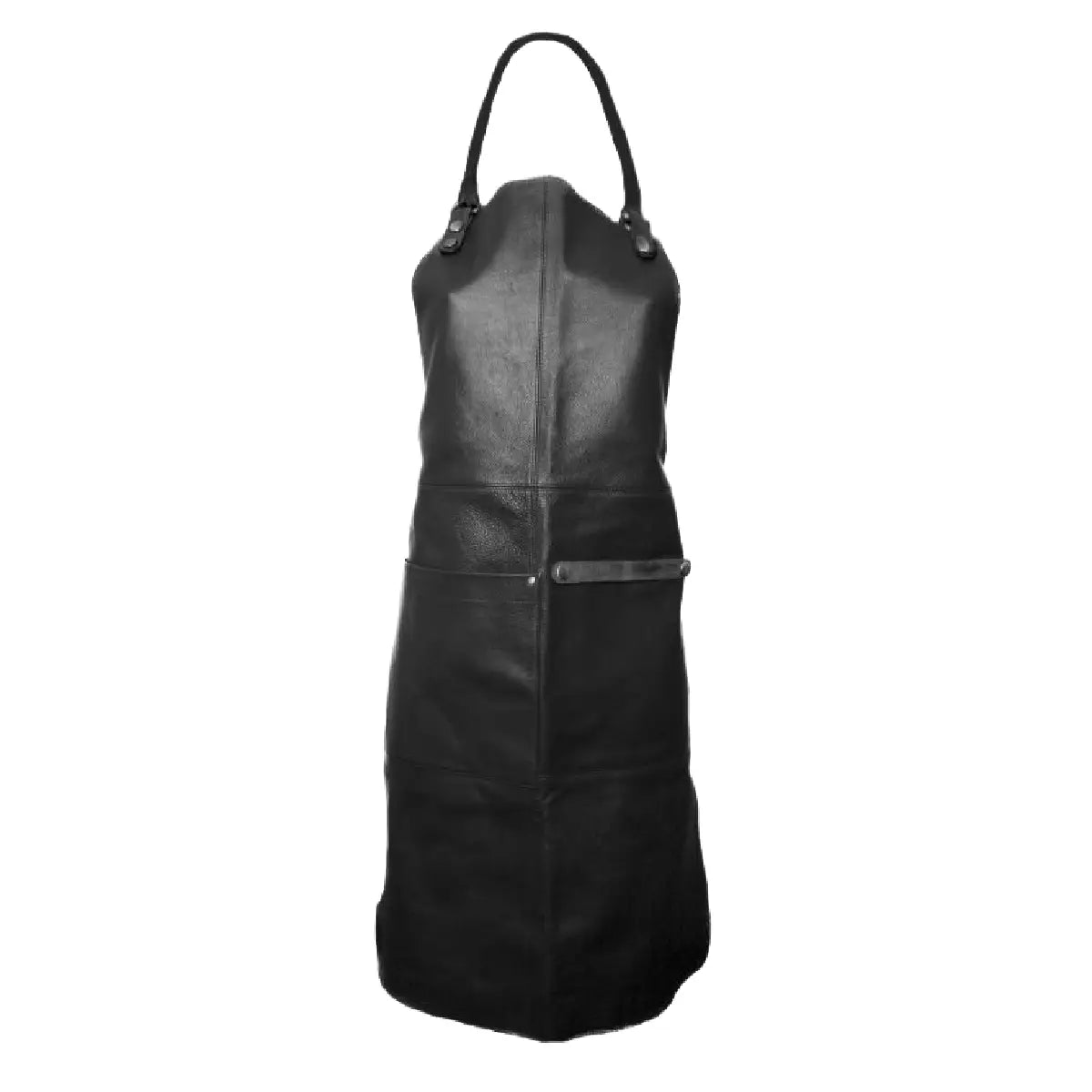 Ørskov Copenhagen Gourmet Forklæde i sort læder med sort rem og stor frontlomme, 85 × 55 cm