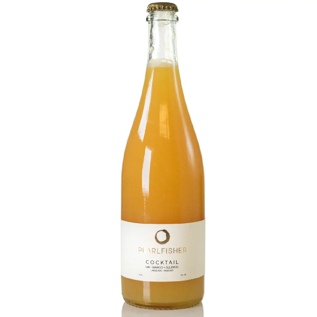 Pearlfisher færdigblandet cocktail med gin, mango, gulerod, limeblade og ingefær, 75 cl – tropisk frugtighed, frisk lime og krydret varme, klar til servering iskold, 6% vol.