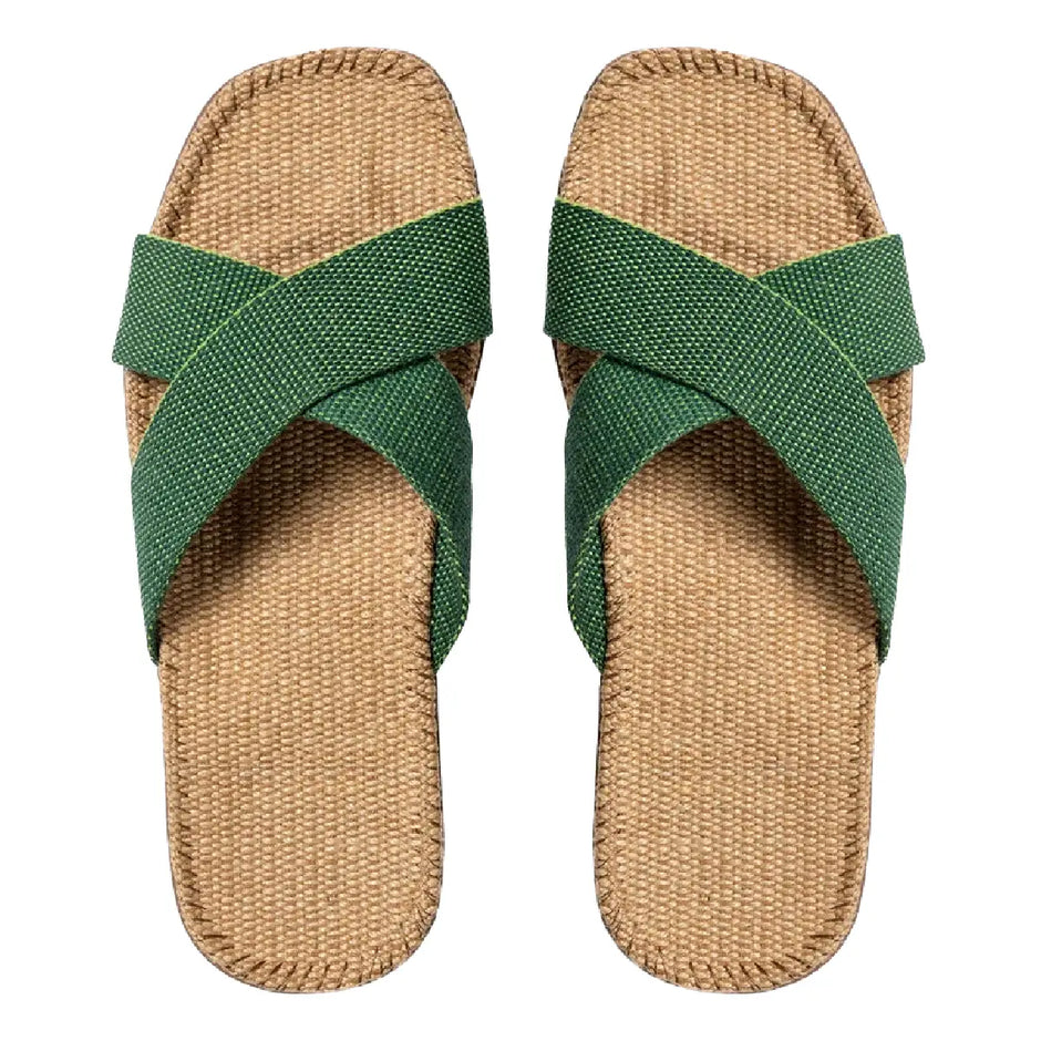 Shangies by Stilov Unisex#1 Groovy Grass grønne sandaler med brede remme og jutesål