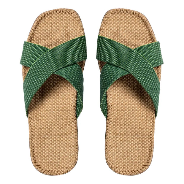 Shangies by Stilov Unisex#1 Groovy Grass grønne sandaler med brede remme og jutesål