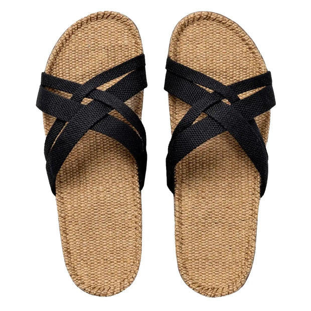 Shangies by Stilov Women#1 Black sorte sandaler med krydsremme og jutesål