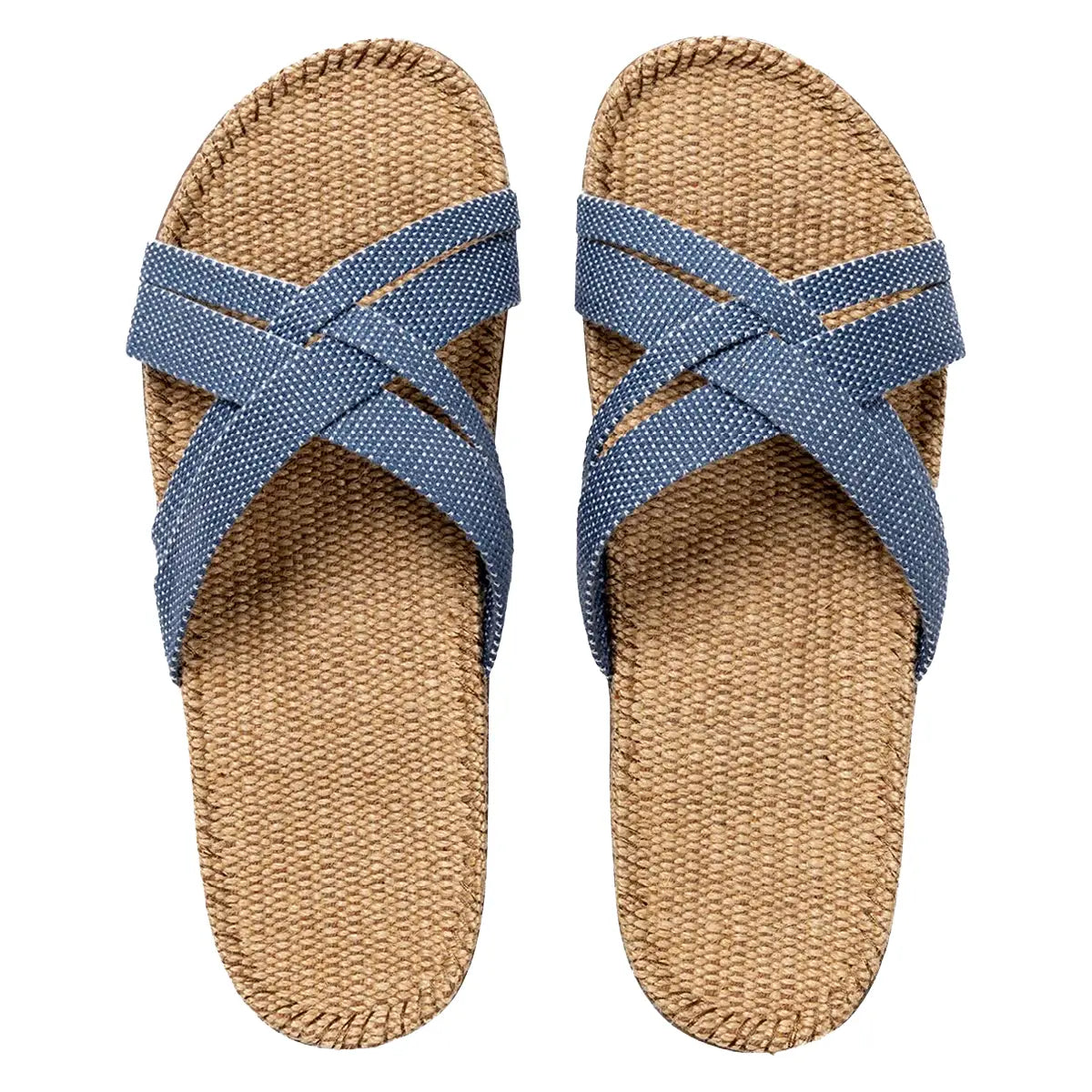 Shangies by Stilov Women#1 Blue Dots blå sandaler med krydsremme og jutesål