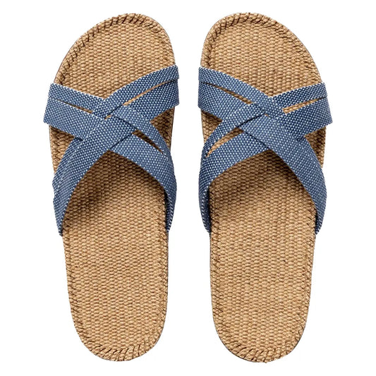 Shangies by Stilov Women#1 Blue Dots blå sandaler med krydsremme og jutesål