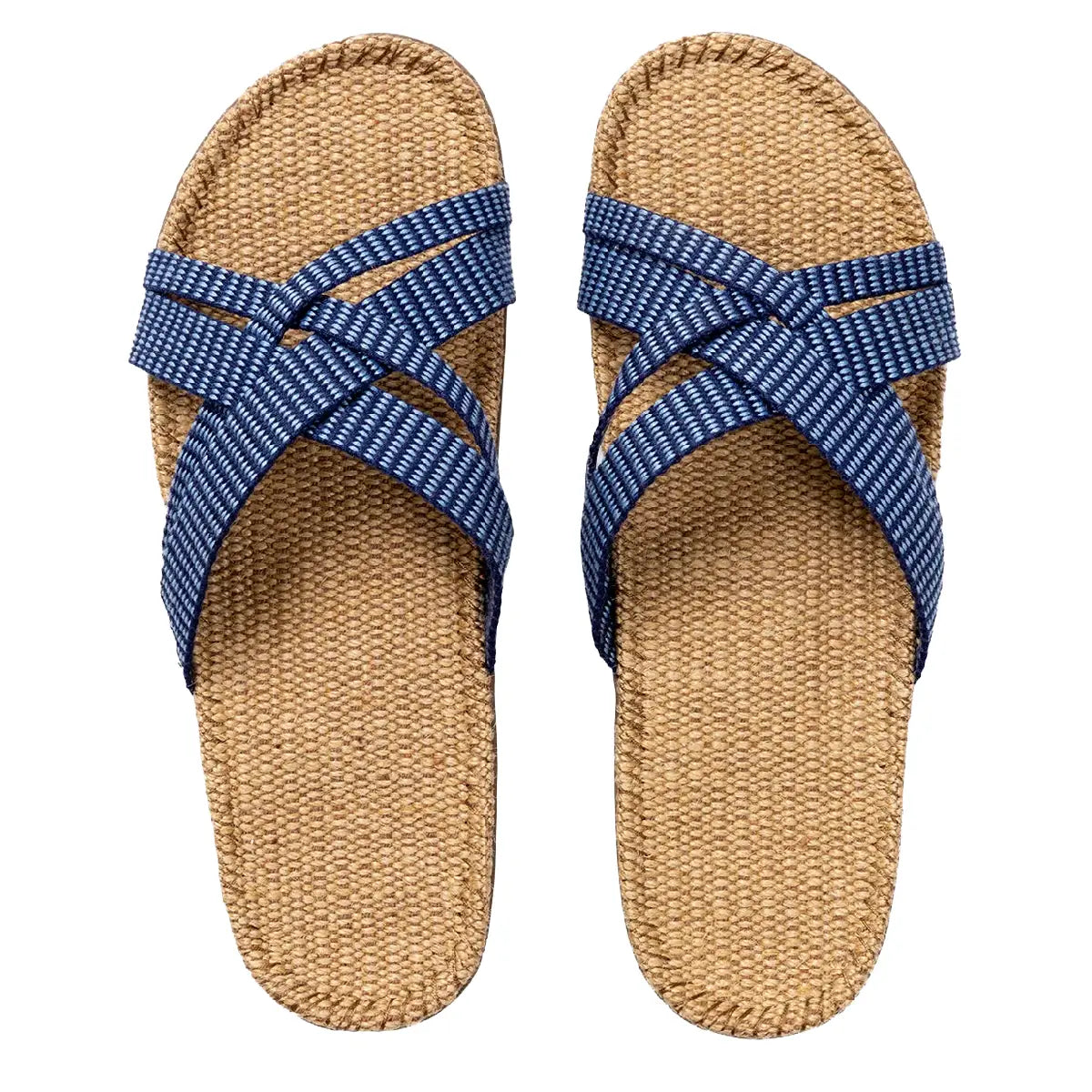 Shangies by Stilov Women#1 Blue Stripes blå sandaler med stribede krydsremme og jutesål