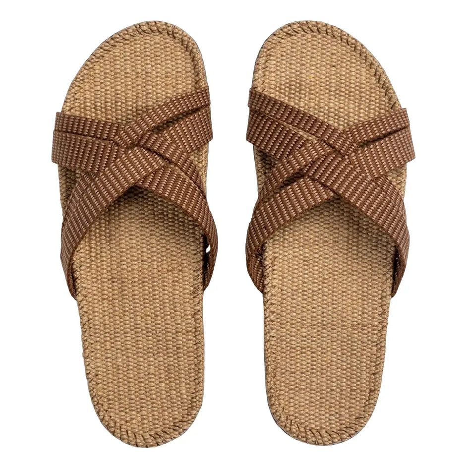Shangies by Stilov Women#1 Cocoa Tones brune sandaler med krydsremme og jutesål