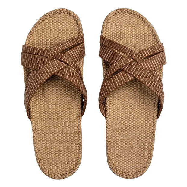 Shangies by Stilov Women#1 Cocoa Tones brune sandaler med krydsremme og jutesål