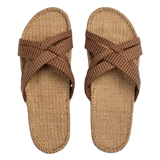 Shangies by Stilov Women#1 Cocoa Tones brune sandaler med krydsremme og jutesål