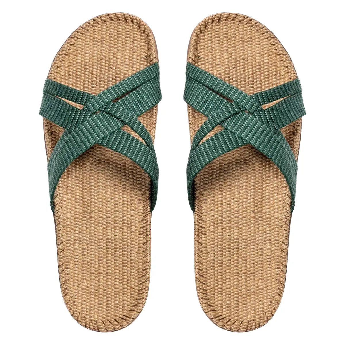 Shangies by Stilov Women#1 Misty Moss mørkegrønne sandaler med krydsremme og jutesål