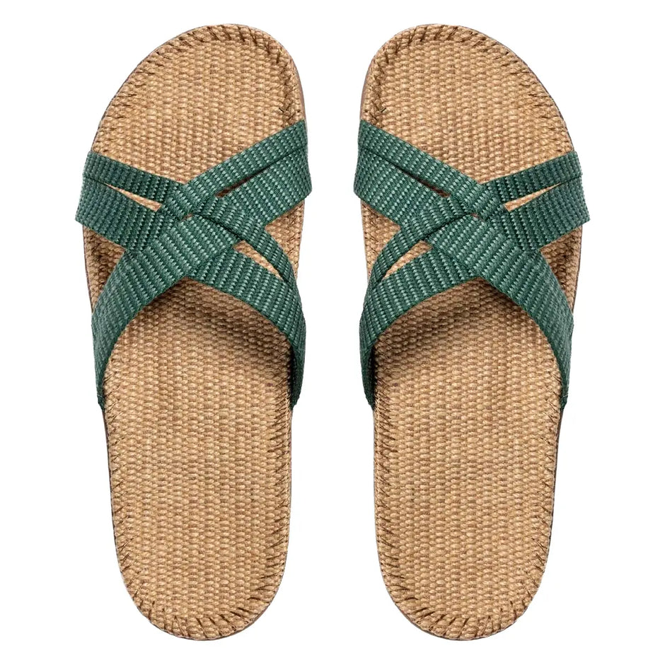 Shangies by Stilov Women#1 Misty Moss mørkegrønne sandaler med krydsremme og jutesål