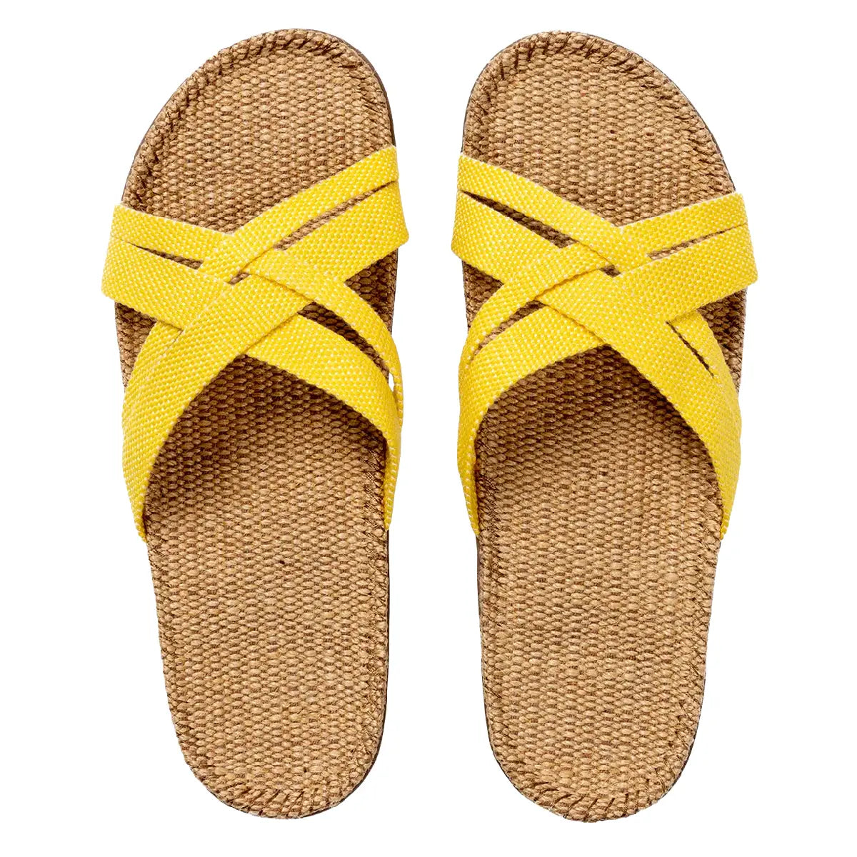 Shangies by Stilov Women#1 Sunlight Yellow gule sandaler med krydsremme og jutesål