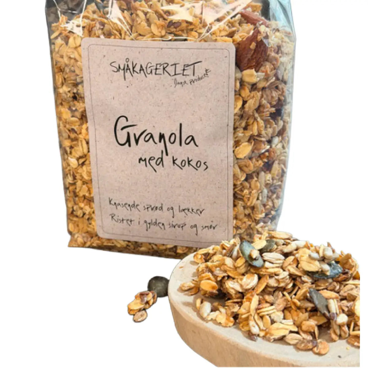 Småkageriet gyldenristet granola med kokos, mandler og sprøde kerner