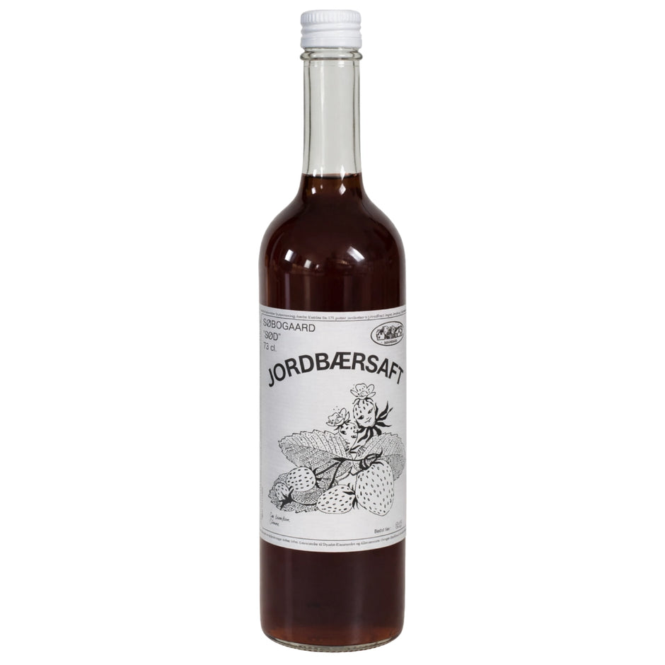 Søbogaard Jordbærsaft 73 cl – økologisk saft til fortynding lavet af økologiske jordbær og rørsukker, klassisk jordbær-saftevand til sommer, lækker med vand eller danskvand samt perfekt i smoothies og som frugtig dressing-base