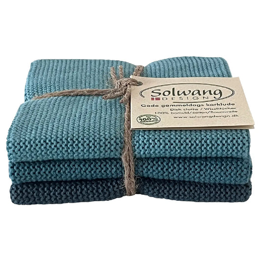 Solwang Design Azure Blue Combi strikkede karklude i økologisk bomuld, 3 stk.