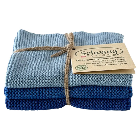 Solwang Design Bright Blue Combi strikkede karklude i klare blå nuancer, 3 stk.