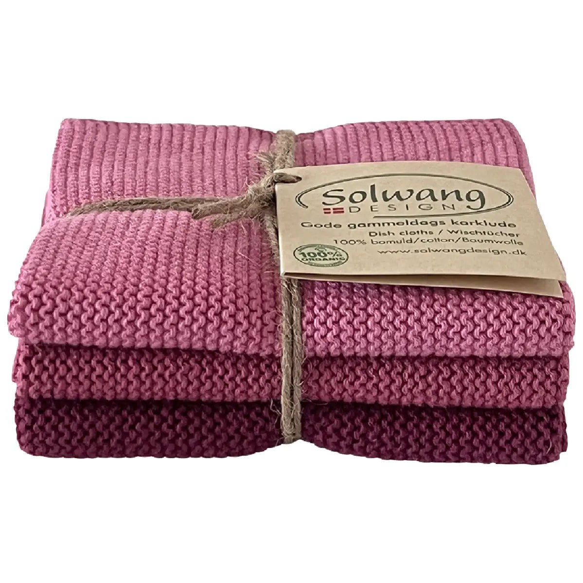 Solwang Design Dark Rose Combi strikkede karklude i mørke rosatoner, 3 stk.