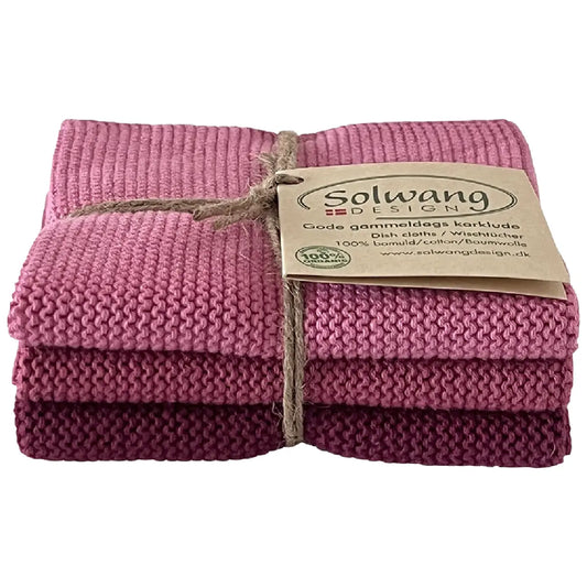 Solwang Design Dark Rose Combi strikkede karklude i mørke rosatoner, 3 stk.