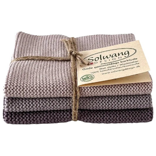 Solwang Design Dusty Purple Combi strikkede karklude i støvede lilla nuancer, 3 stk.