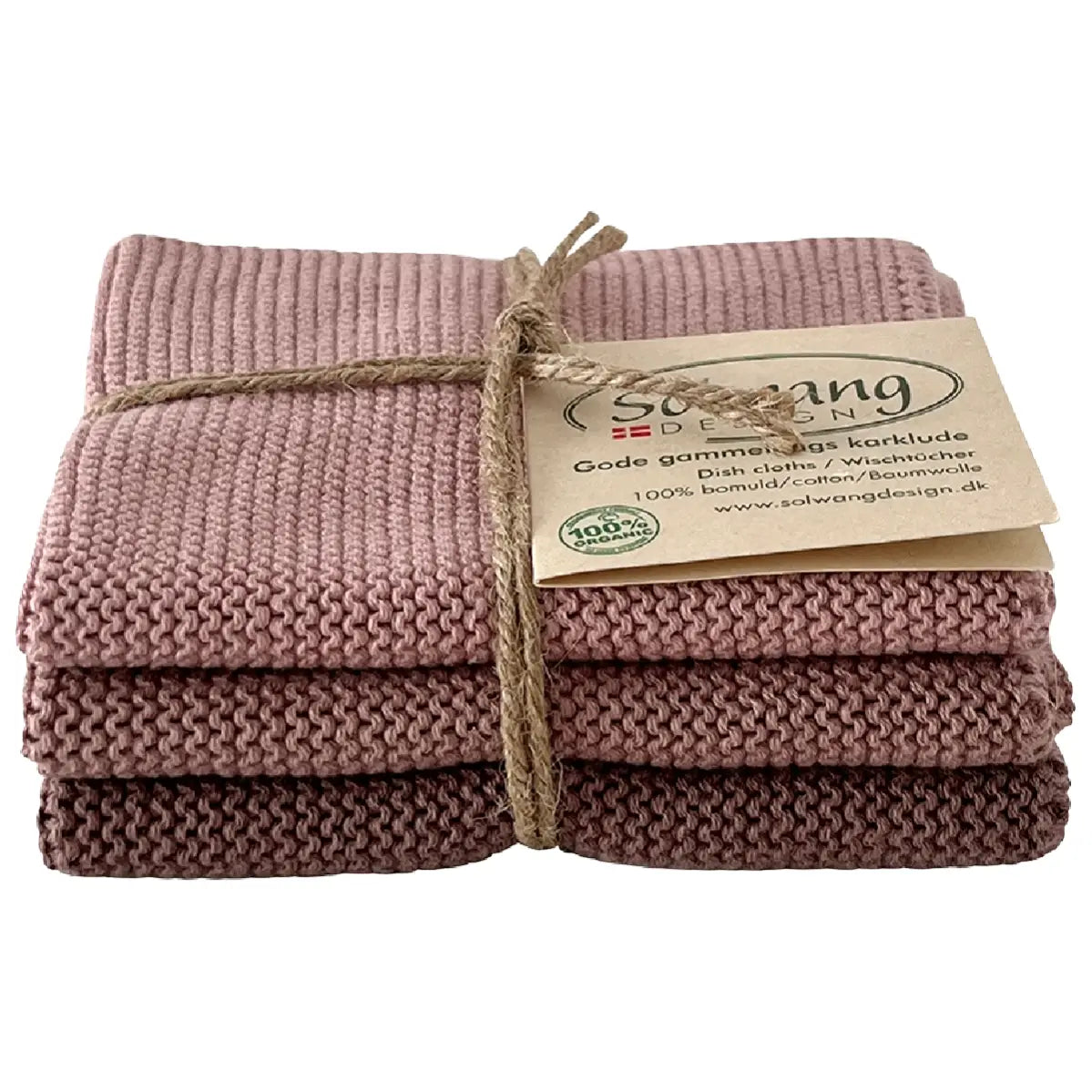 Solwang Design Dusty Rose Combi strikkede karklude i støvede rosatoner, 3 stk.