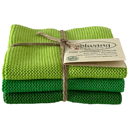 Solwang Design Fresh Green Combi strikkede karklude i friske grønne nuancer, 3 stk.