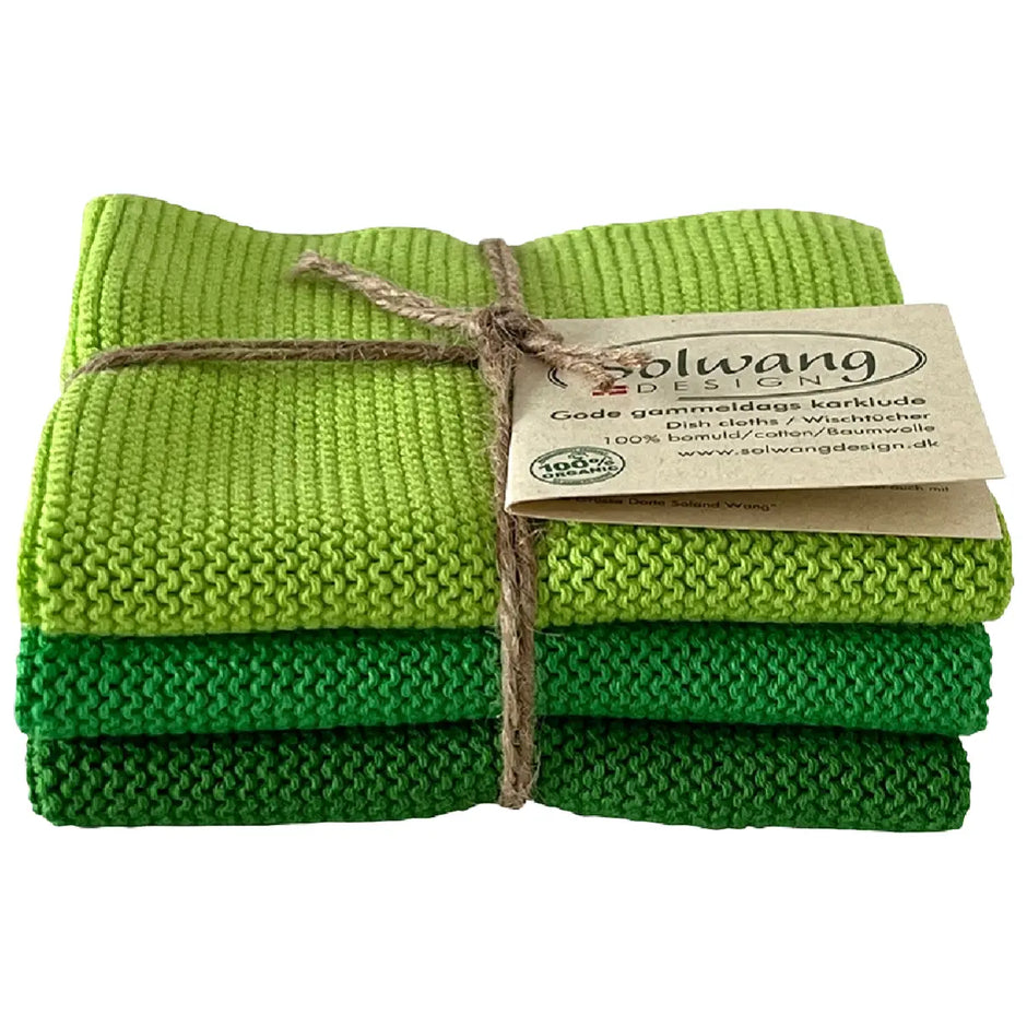Solwang Design Fresh Green Combi strikkede karklude i friske grønne nuancer, 3 stk.