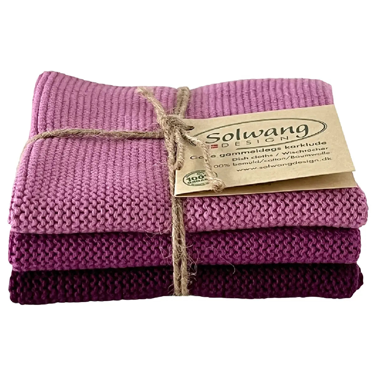 Solwang Design Heather Combi strikkede karklude i lyngfarvede nuancer, 3 stk.