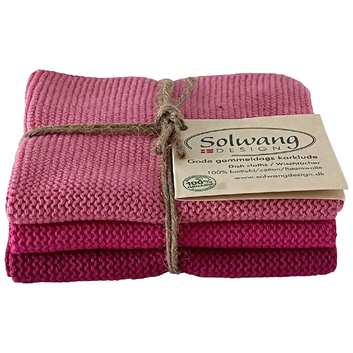 Solwang Design Pink Combi strikkede karklude i rosa nuancer, 3 stk.